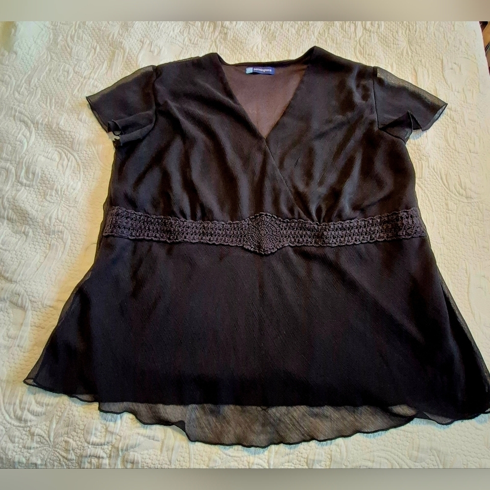 Penningtons womens 22 short sleeve blouse sheer top layer fully lined VGUC